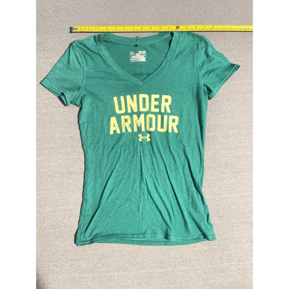 Under‎ Armour Women's HeatGear Graphic T Shirt Green XS Athletic Fitness
